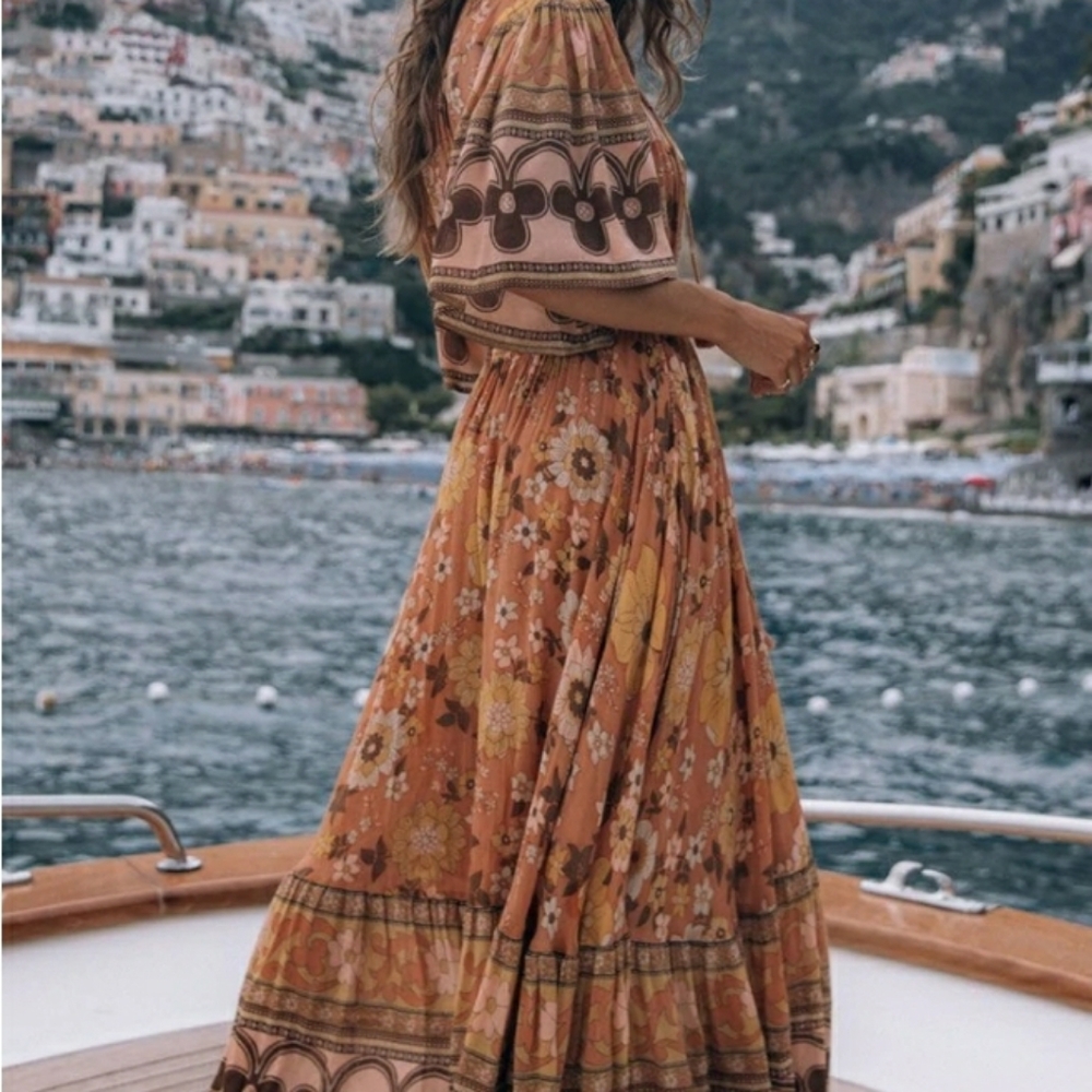 Spell & The Gypsy Buttercup Sunrise Maxi Dress L Floral Bell Sleeve Button Down - Picture 2 of 11